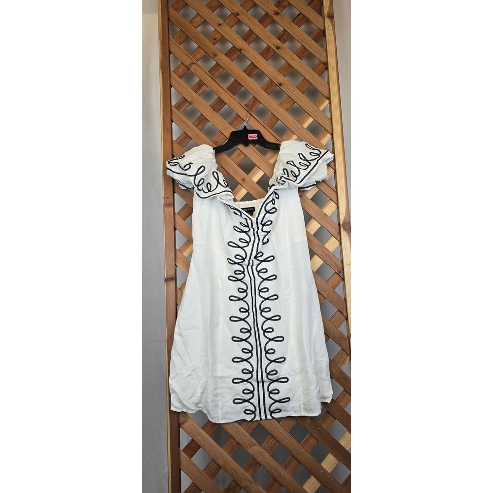 City Chic Hana Dress Womens 12 Ivory Black Embroidered Mini Dress - NEW